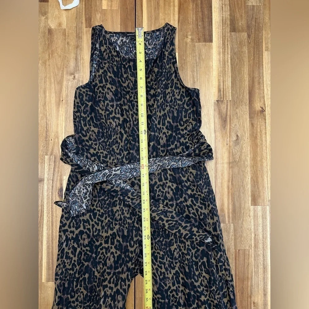Banana Republic Linen Cotton Wide Leg Cropped Jumpsuit Pockets Animal Print Sz 2